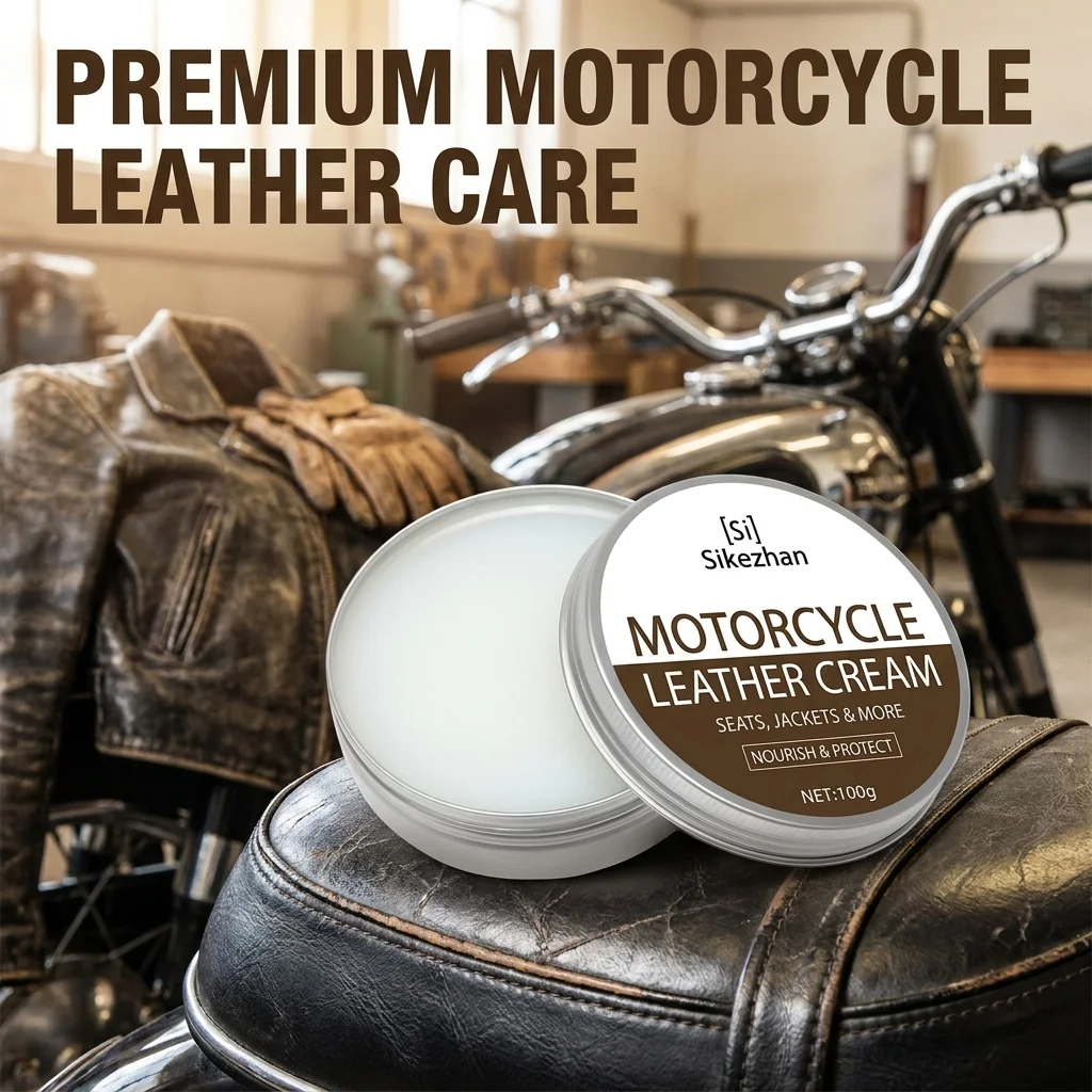 Motorcycle Leather Care Cream, Natural Odorless Transparent Balm for Seat, Jacket, Pants & Gloves, Nourishes & Protects