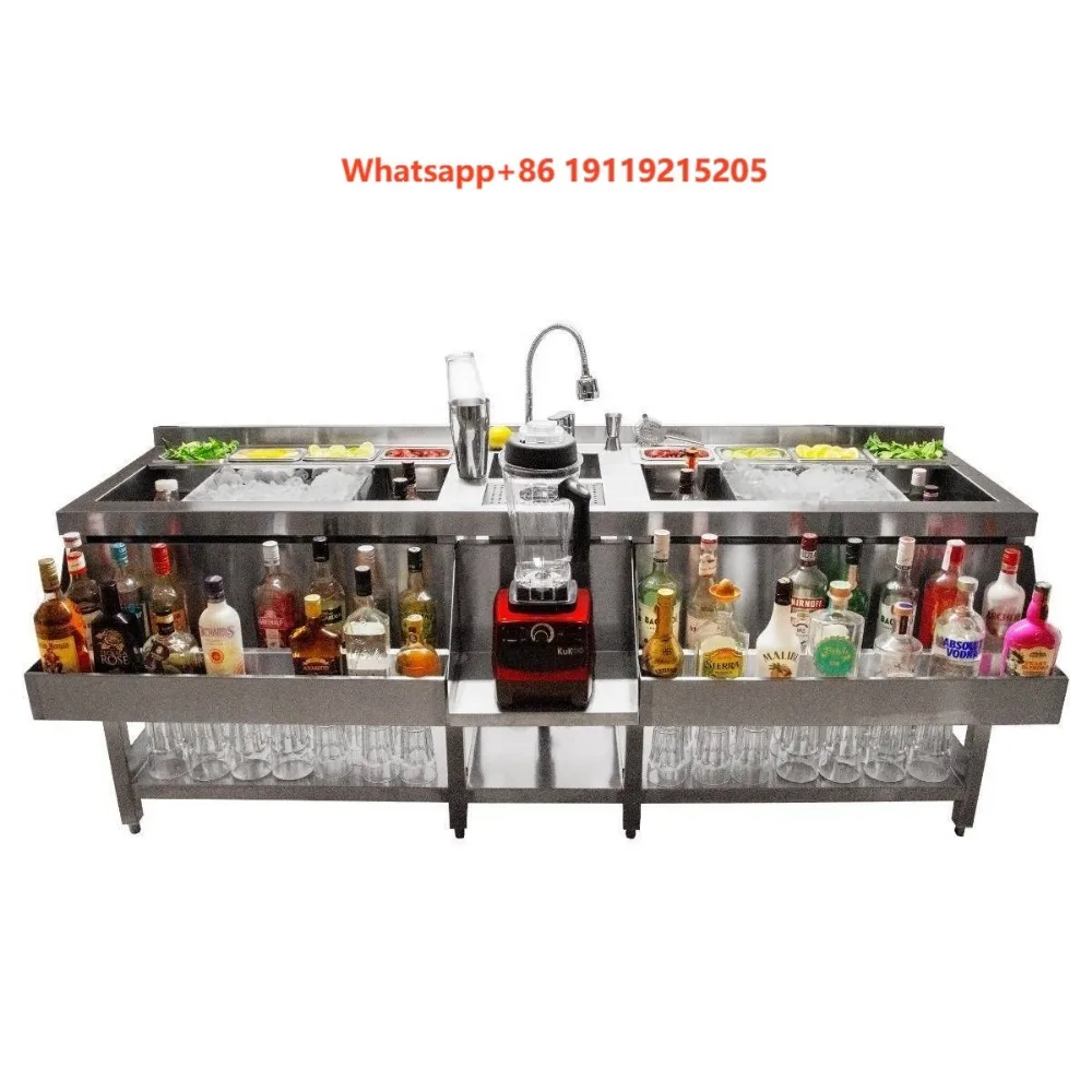 Combination Cocktail Bar Station With Blender Sink and Food GN Pan Insulated Ice Well