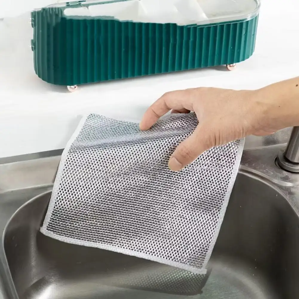 20cm Alloy Cleaning Cloth Fine Hole Wire Dishwashing Cloth Non-Watermarking Wipes Dish Clean Towel Kitchen Gadget Home Supplies