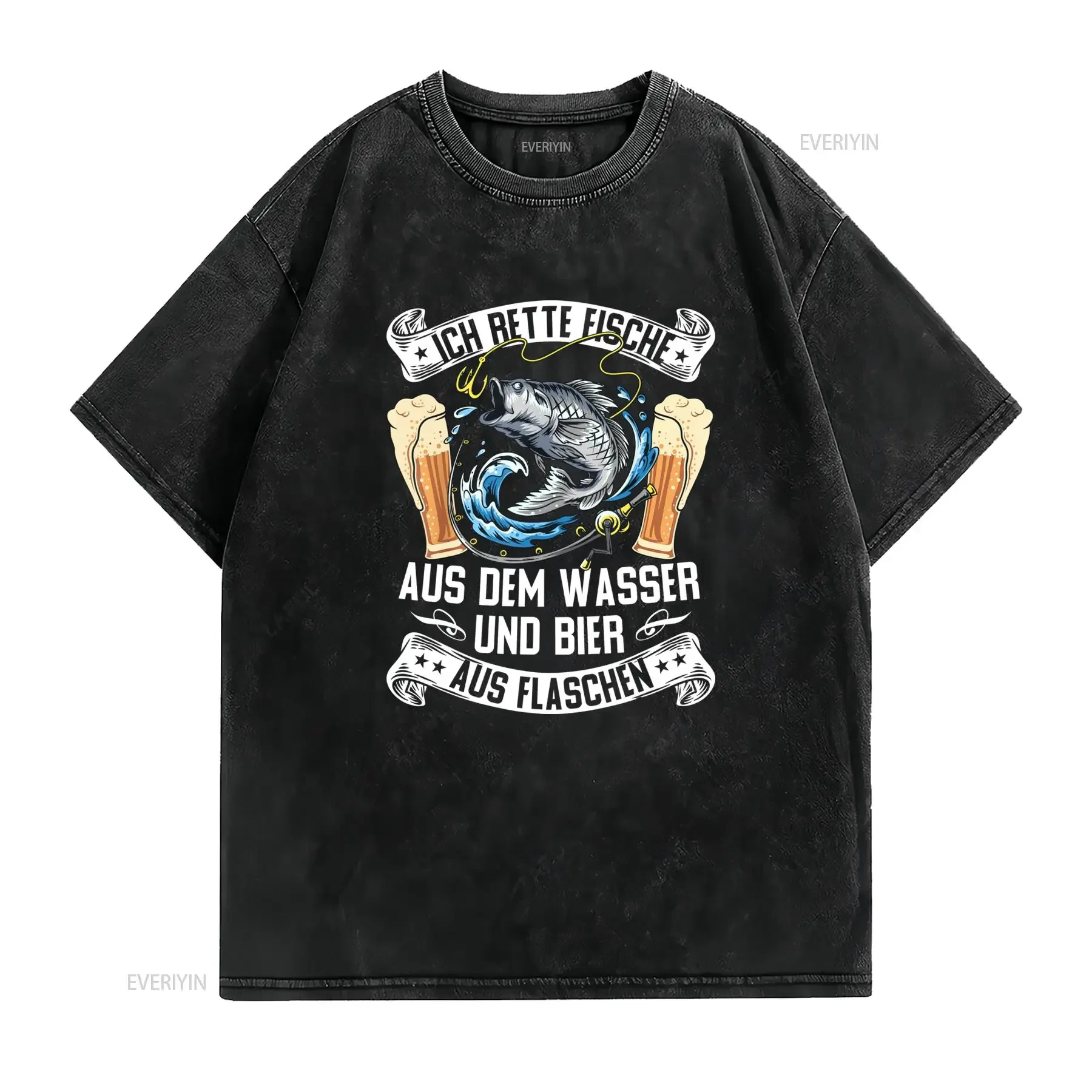 Herren Lustiges Angeln Bier T Shirt Vintage Ich Rette Fische aus dem Wasser Hecht Design Atmungsaktiv Bequemer Schnitt mit