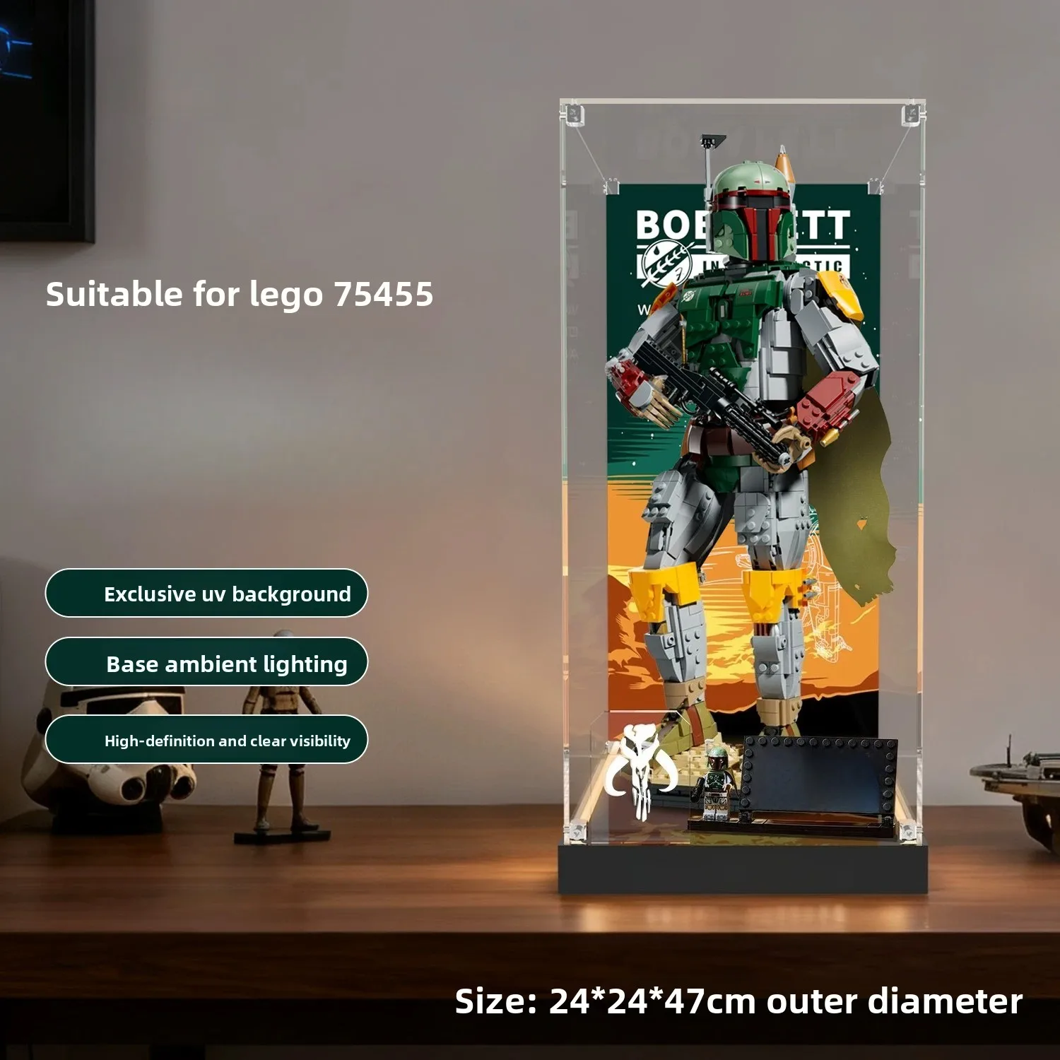 High-definition display case, transparent storage dust cover suitable for Lego 75455 Boba Fett Bounty Hunter building blocks