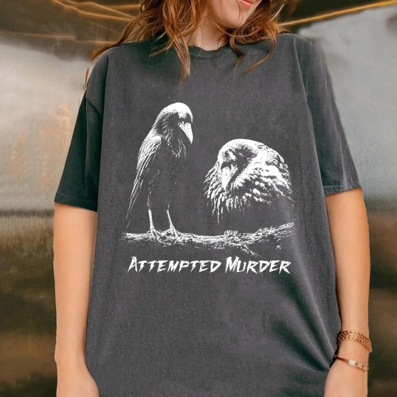 Murder Crow T Shirt Funny Raven T-Shirts Men Women Black Bird Lover Tee Humorous Goth T Shirt Casual Round Neck Printed Tees