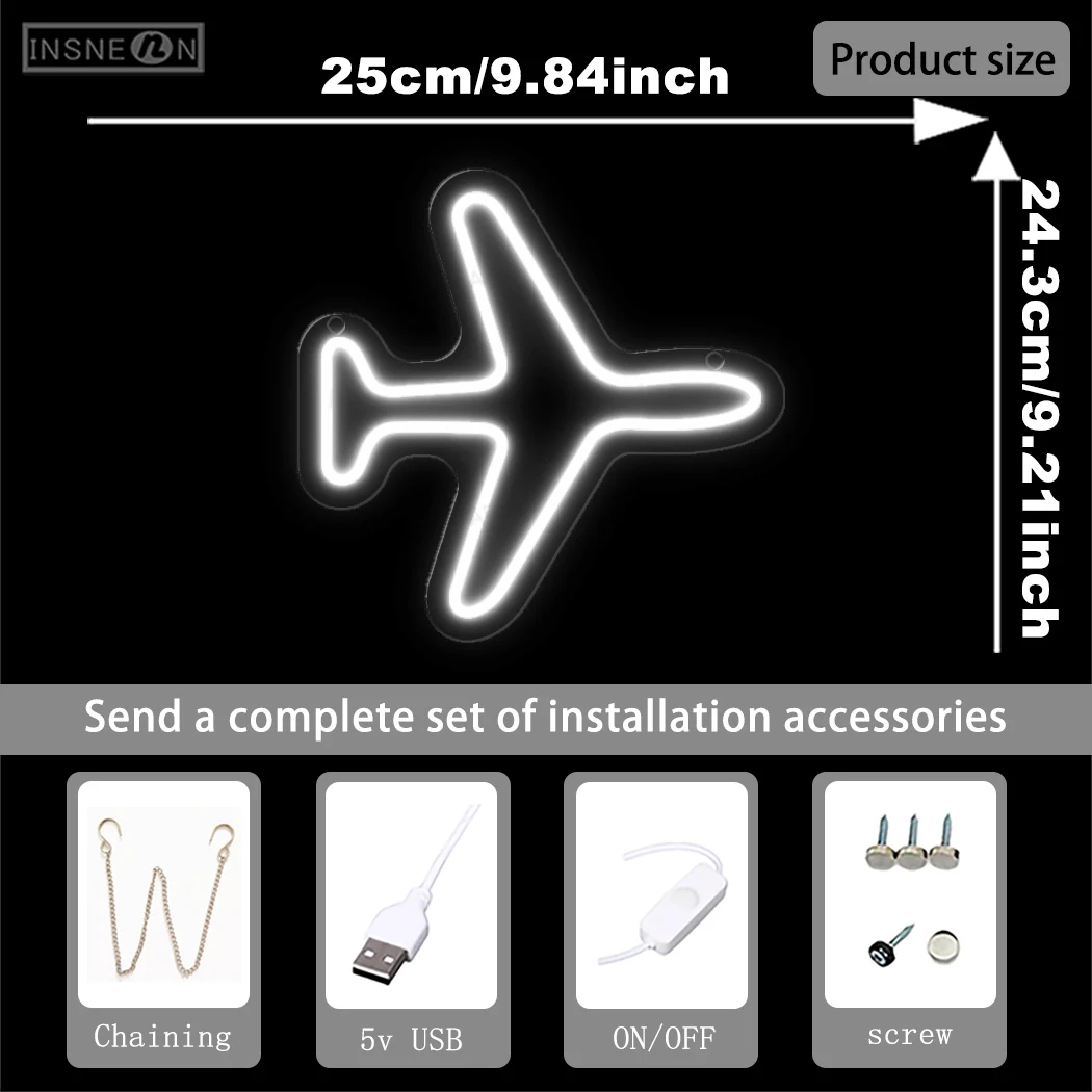 Aircraft Shape Neon Sign LED Light Airplane Modeling Wall Decor Lamp Home Bedroom Playroom Party Boys Led Birthday Gifts Neon