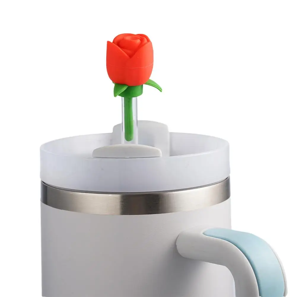 Stanley Silicone Rose Straw Cap, adequado para 10mm de diâmetro, Food Grade Palha Beber, Dustproof Rose Straw Cap Z7P2