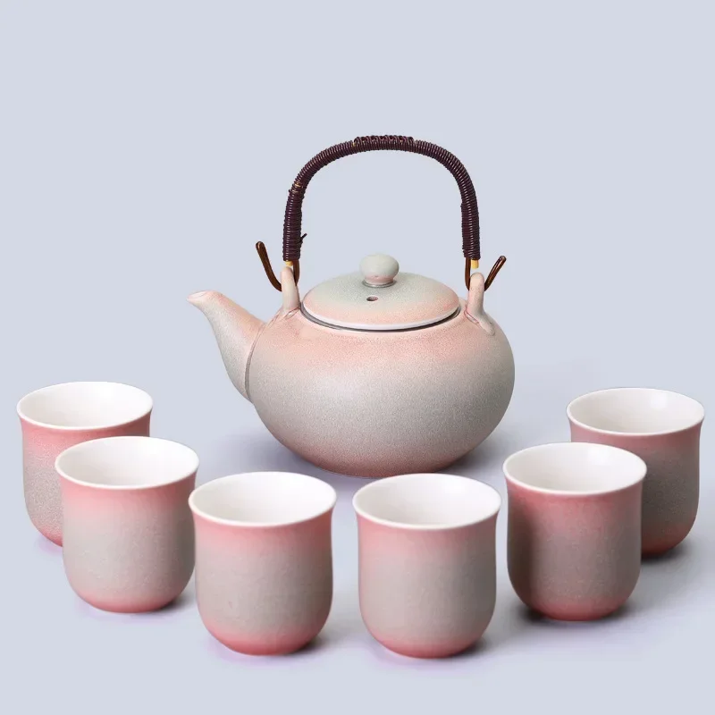 Large Capacity Teapot Tea Set Household Japanese Simple Kungfu Tea Set 1 Pot 6 Cups Glazed Ceramic Tea Set Teapot Teacup 6