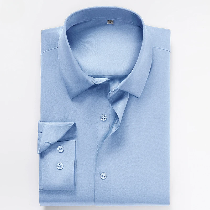 

6XL pure color Work Men Shirt Long Sleeve Slim Fit White Fashion Social Formal Luxury Smooth Soft Cozy Shirts Men Long Sleeve