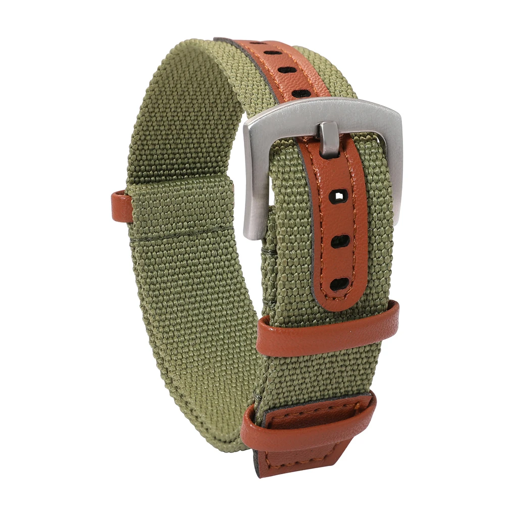 20mm 22mm Fashion Nylon Patch Leather Watch Band Nylon Canvas Watch Braided Strap Soft  Bracelet for Hamilton Khaki Field