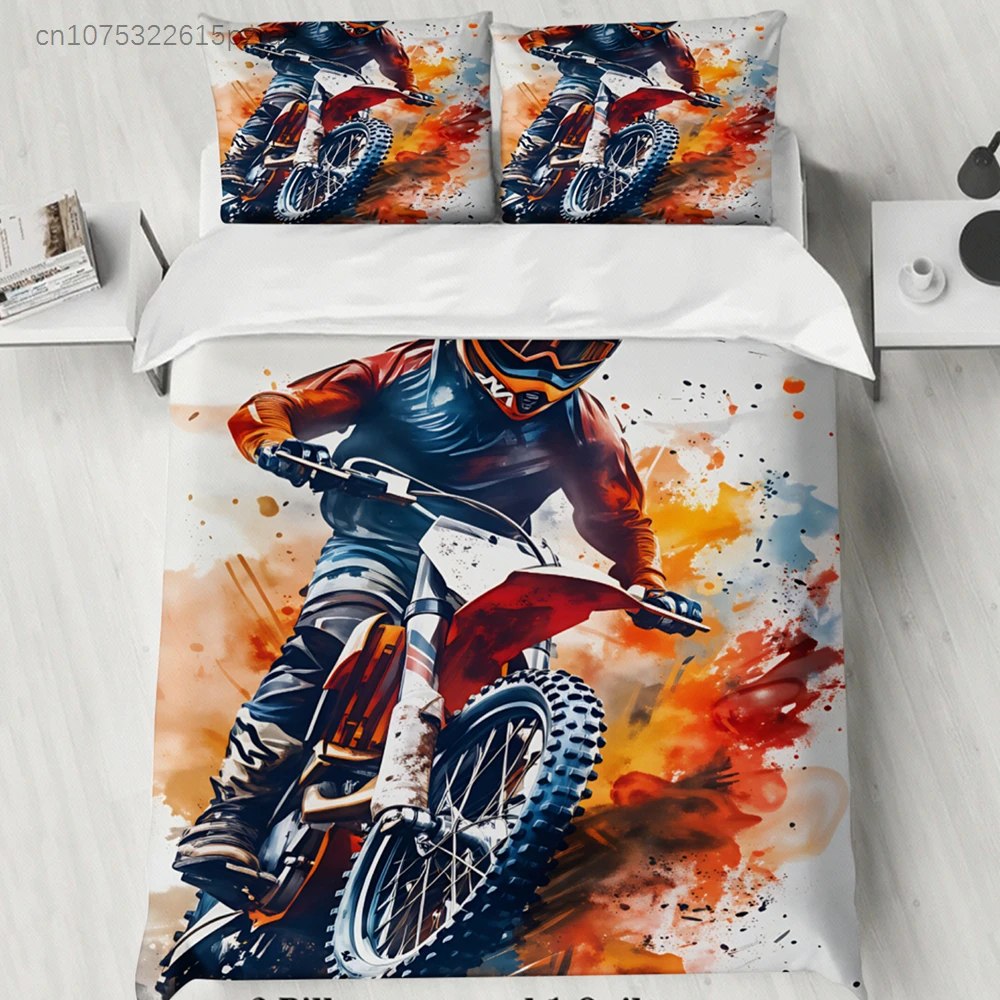 3pcs Motorcycle Racing Bedding Sets 3D Printed Motocross Rider Duvet Cover Sets With Pillowcases No Filling - view 3