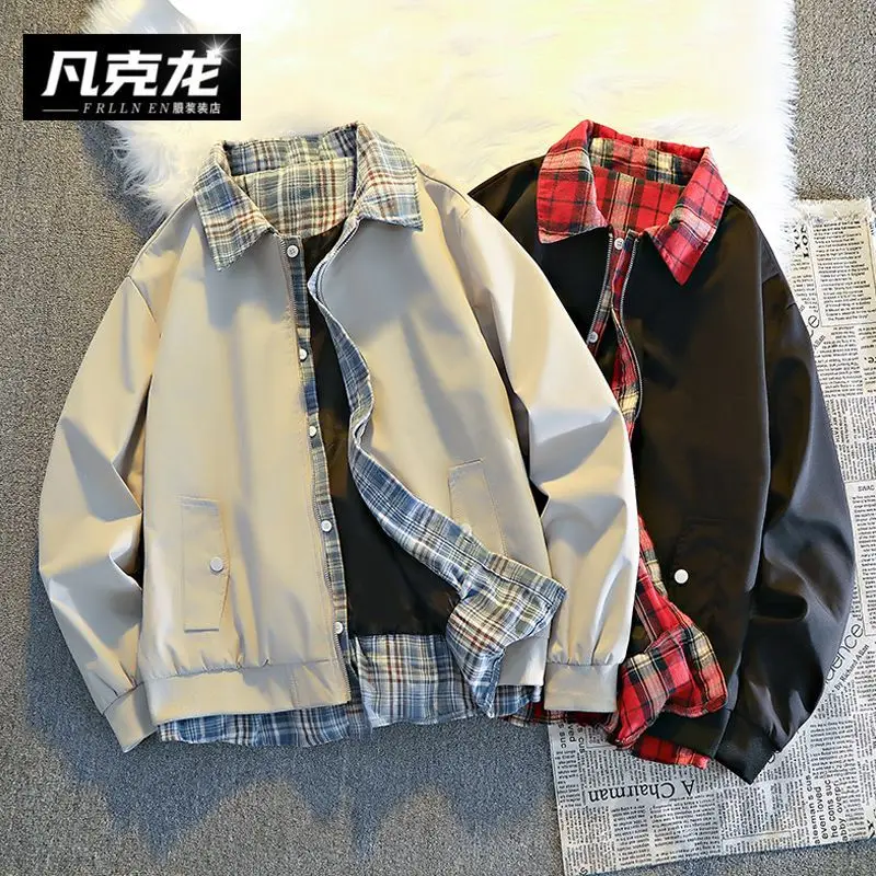 

Plaid Splicing Fake Two Pieces Men's and Women's Outdoor 2025 Couple Windproof Waterproof Mountaineering Jacket Trench Coat