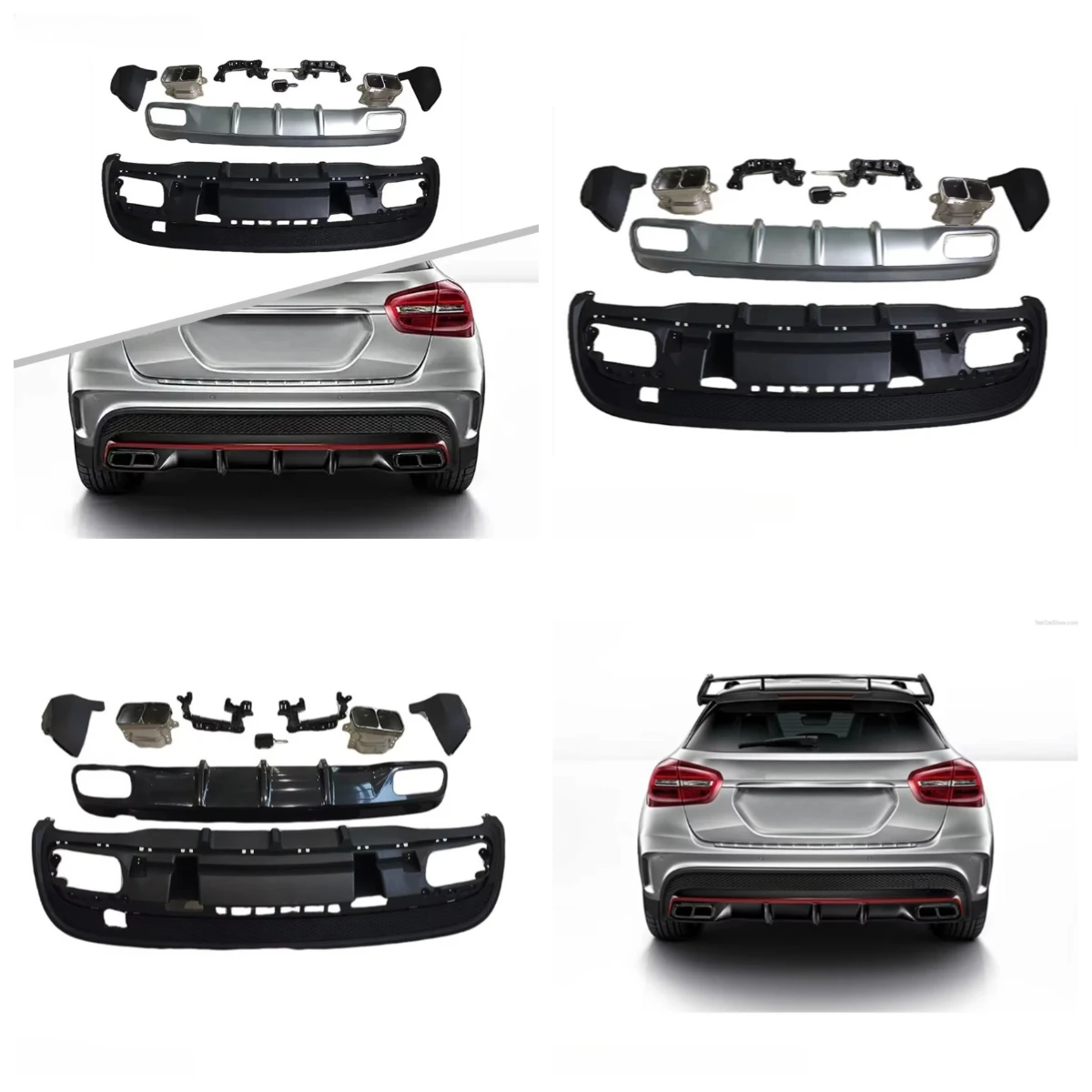 

Stlf GLA45 Style Car Bumper Rear Diffuser With Silver Black Tips For X156 2015-2019