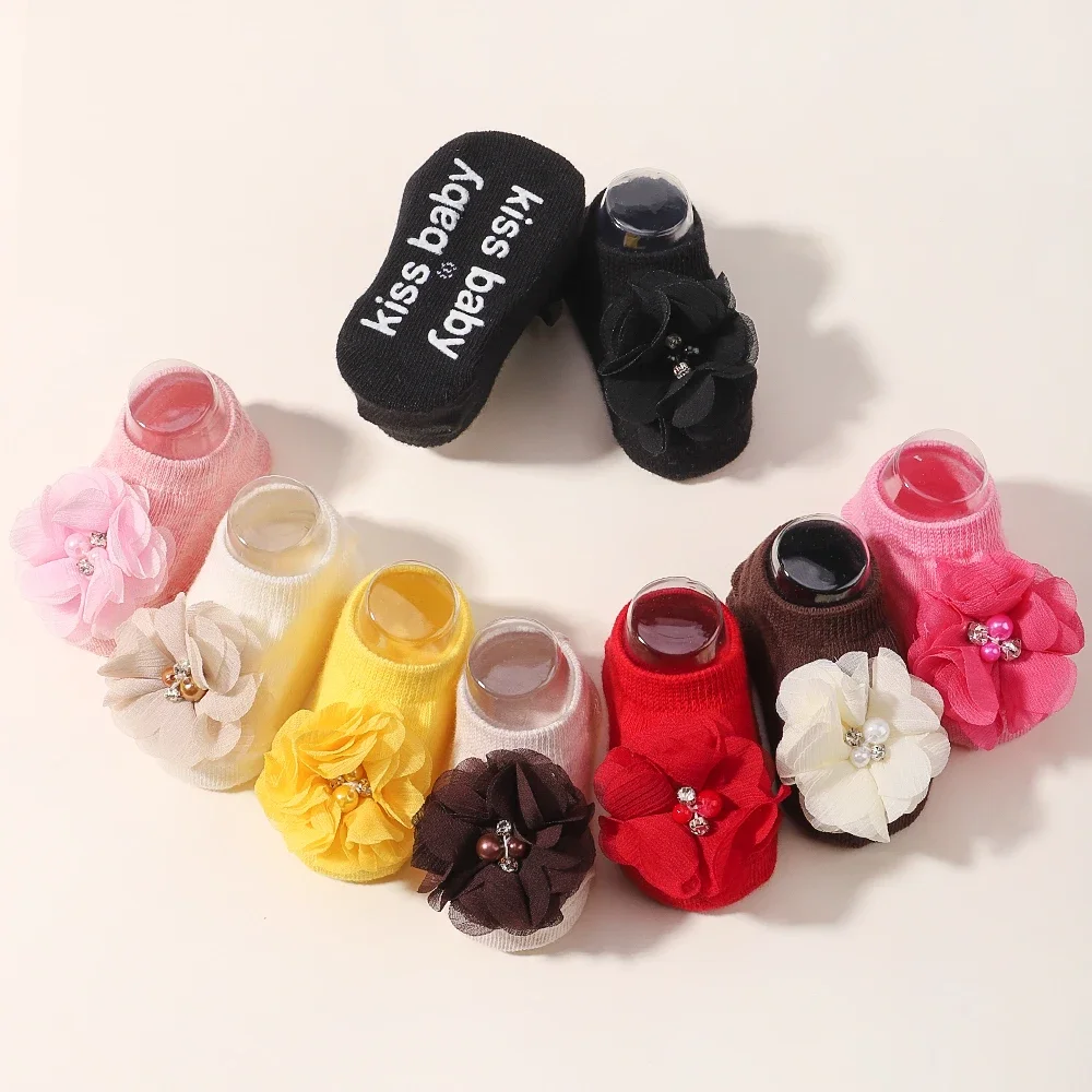 Newborn Cute Floral Non-slip Socks New Baby Soft Prewalker Knitted Sock For BABY BOWS Girls Boys Infant Floor Socks Gift 0-1Y