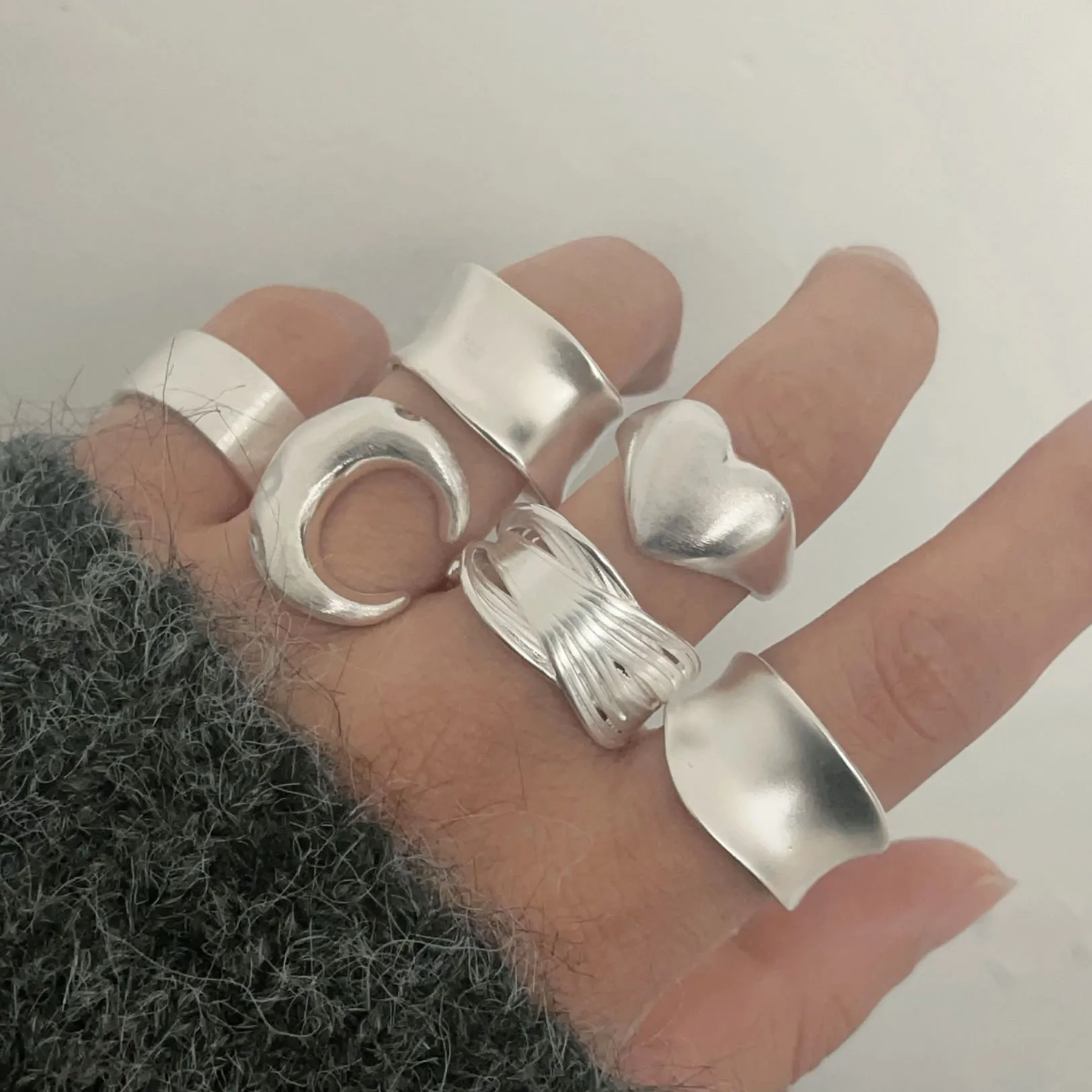 925 Sterling zilveren ringen voor vrouwen paar minimalistische handgemaakte eenvoudige brede maan ring set partij sieraden cadeau voorkomen allergie