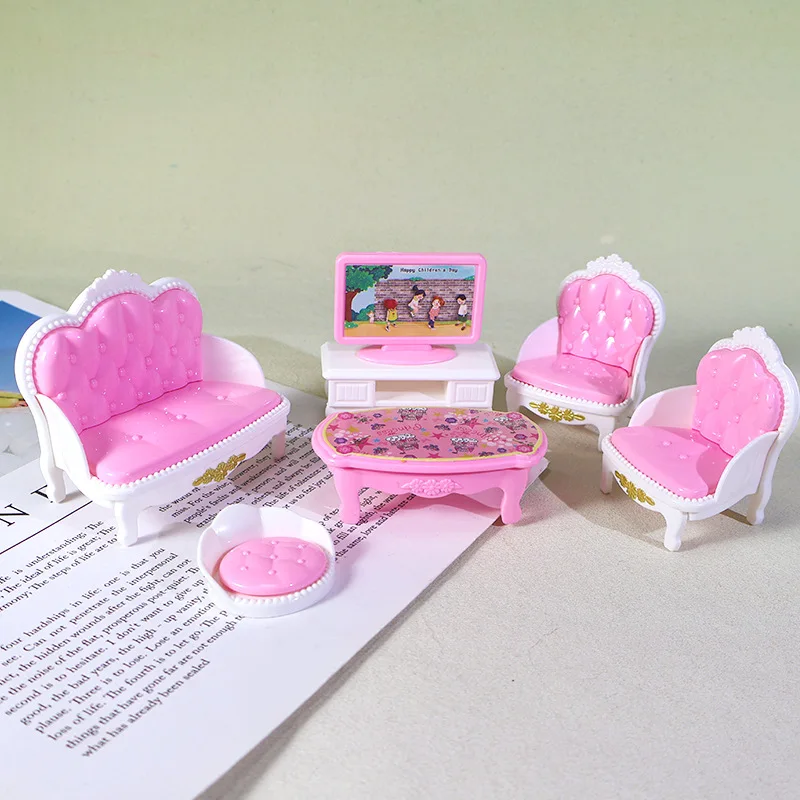 Best  Mini Dollhouse Living Room Simulation Furniture Set TV Cabinet Sofa Coffee Table Small FurniturediyResin decorations