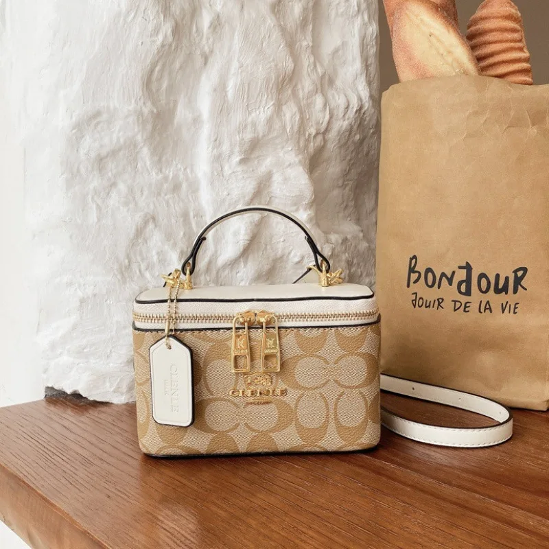 Women Vintage Handbag 2026 New Monogram Print Crossbody Bag High Quality Mini Vanity Case Box Bag Double Zipper Top Handle Shoul