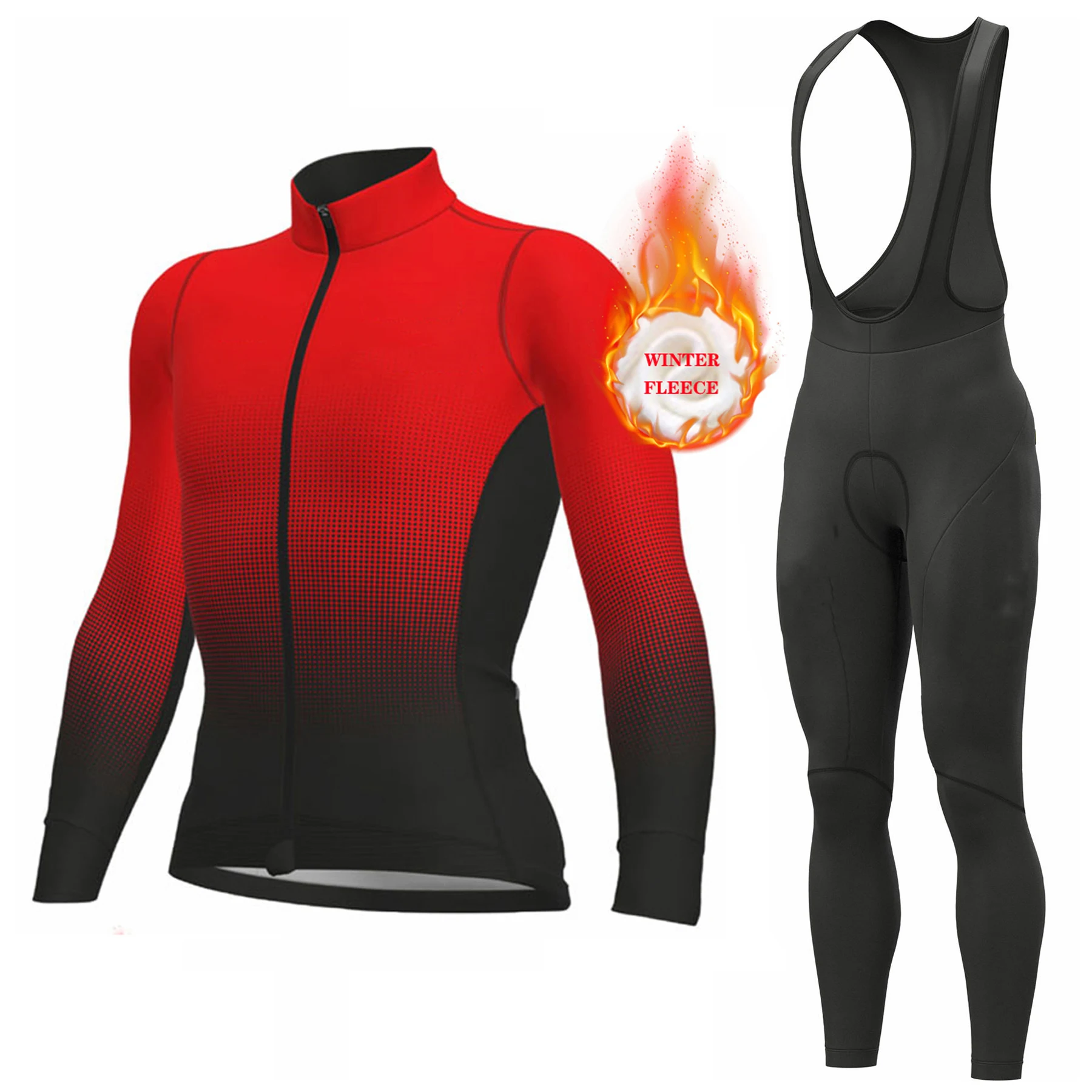 فريق 2026 الشتاء طويلة الأكمام الحراري الصوف الدراجات جيرسي مجموعة مريلة السراويل Ropa Ciclismo دراجة الملابس الجبلية دراجة جيرسي موحدة #2