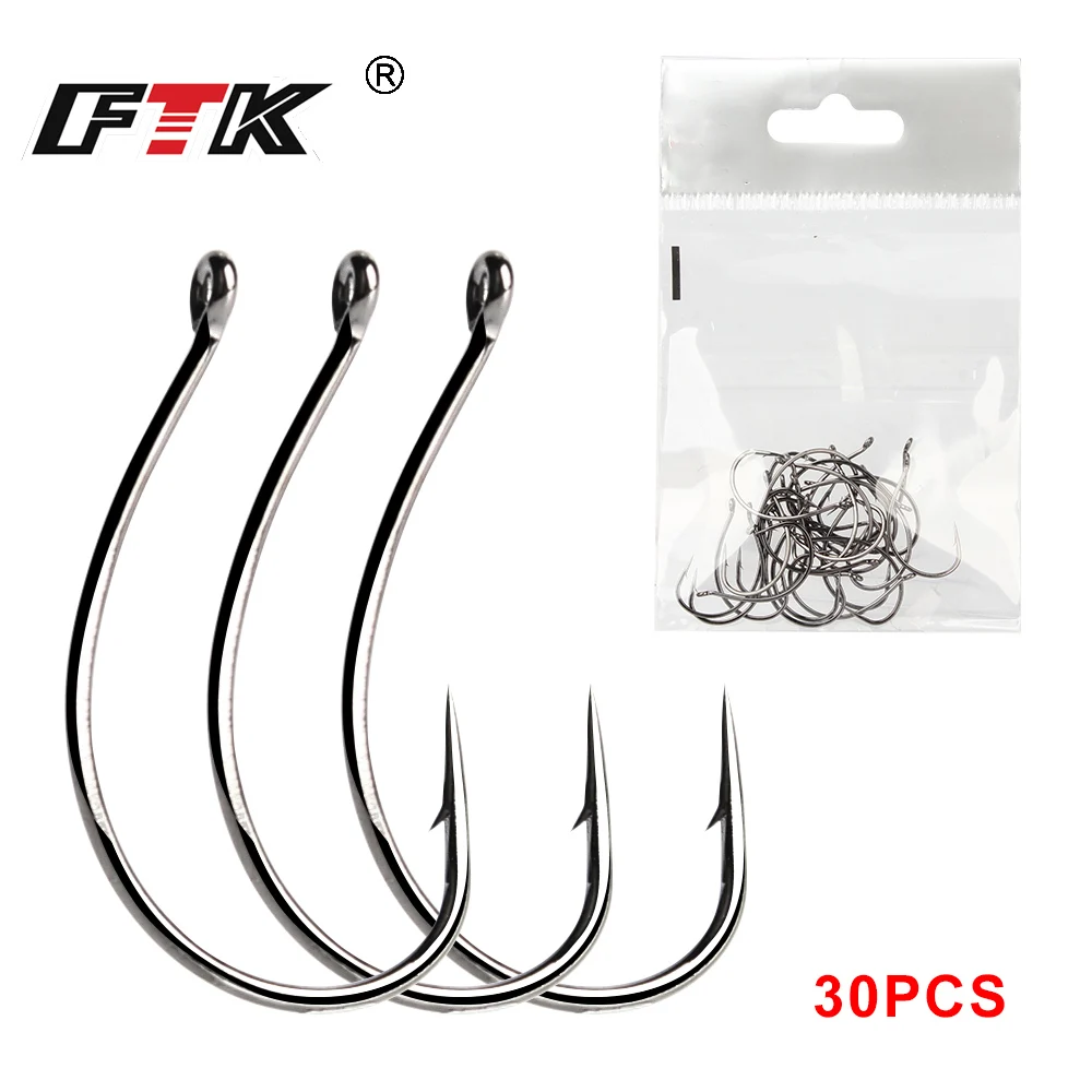 FTK High Carbon Wacky Rig Hook 30pcs/lot 1#2#3# Worm Hooks Wide Gap Baits Lure Fishing Fish Hook For Rig Bass Fishing