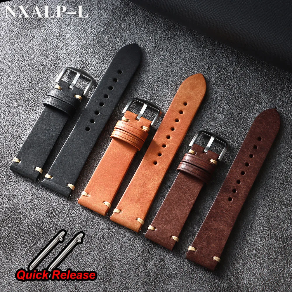 Bracelet de montre Vintage en cuir de veau, 18mm 19mm 20mm 21mm 22mm, couture faite à la main, Bracelet en cuir véritable pour Seiko pour Bracelet intelligent Omega