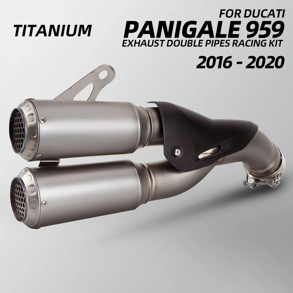 For DUCATI PANIGALE 959 Exhaust Modified Slip On Line Motorcycle Titanium Muffler Double Outlet with Net Carbon Cover Tail Pipe