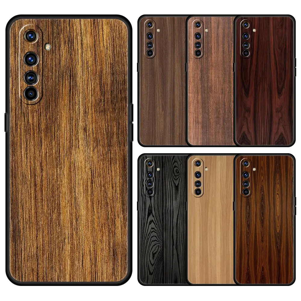 Carved Wood For Realme 8 7 6 Pro C21 C3 C11 Black Phone Case Oppo A53 A52 A9 A54 A15 A95 Reno7 SE Reno6 Pro 5G Z Soft TPU Cover