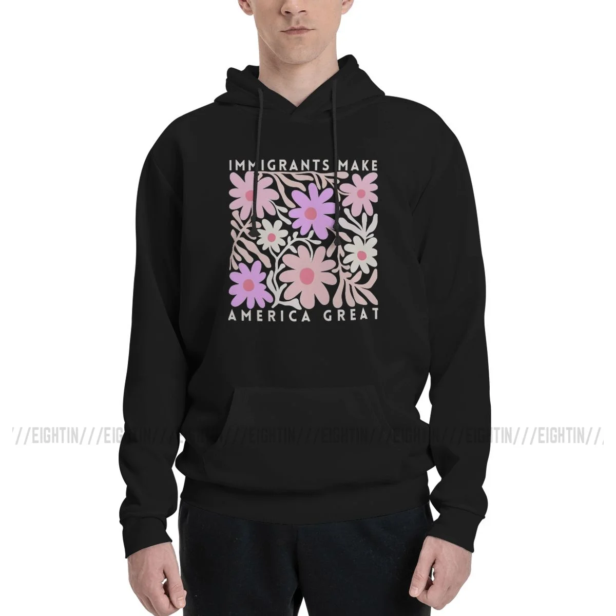 Immigrants Make America Great, Matisse Inspired Floral Political Hoodie Men's Funny Sweatshirt Winter Oversized Pullovers