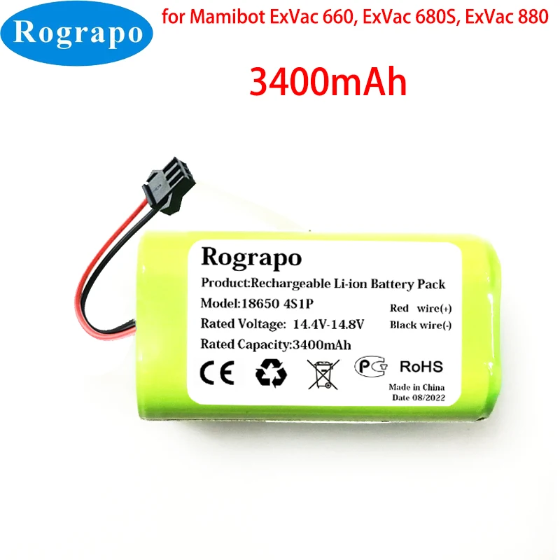 New 14.8V 3400mAh Li-ion Robot Vacuum Cleaner Battery For Mamibot ExVac660 ExVac680s ExVac880 ExVac 660 680S 880