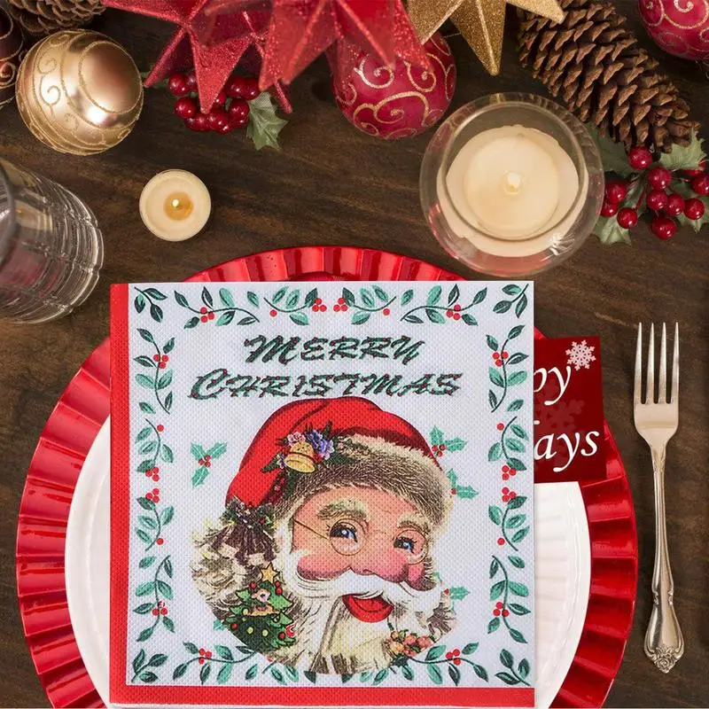 Christmas Napkins Decorative Dinner Hand Towels Christmas Napkins 20-Count Holiday Napkins Beverage Napkins Santa Printed Winter