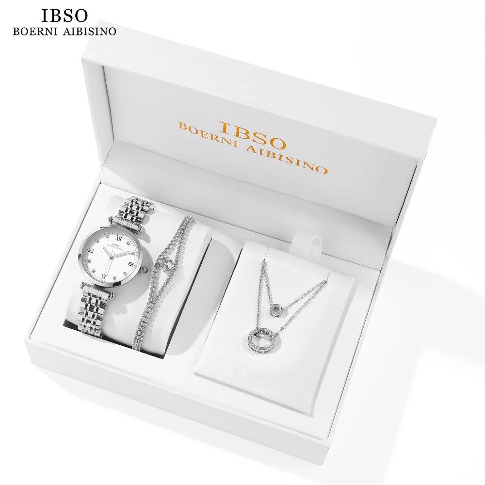 IBSO New Elegant Women Watch Set Japanese Quartz Movement 3ATM Waterproof  Stainless Steel Mesh Band Luminous Hands Love\'s Gifts