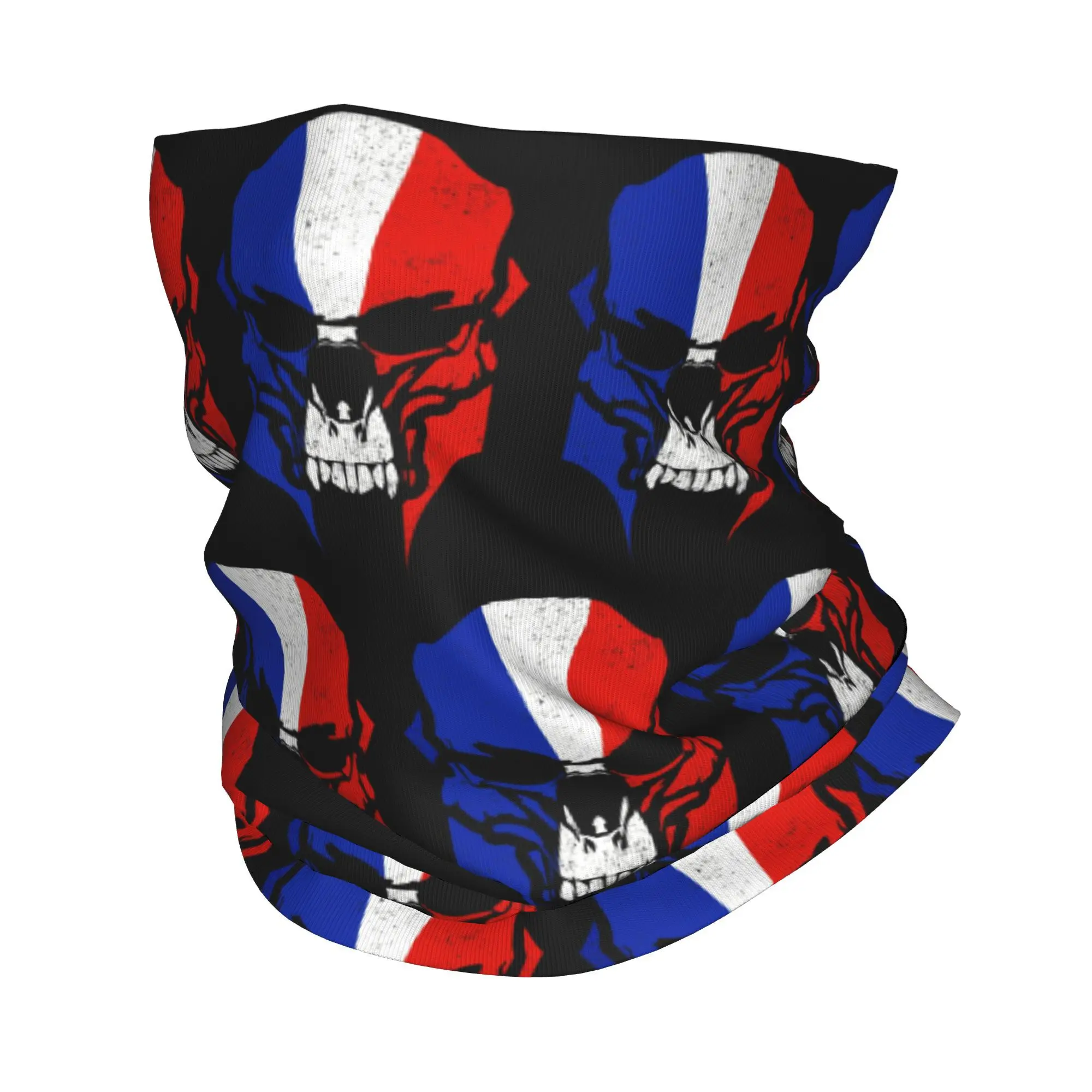 Custom French Flag France Skull Bandana Neck Gaiter Windproof Face Scarf Cover Women Men  Headband Tube Balaclava