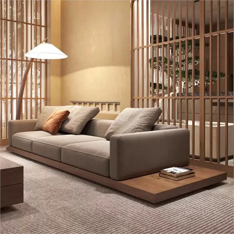 High-quality Living Room Solid Wood Sofas Nordic Fabric Beige Combination Couch Modern Luxury L-shape Modular Sectional Sofa