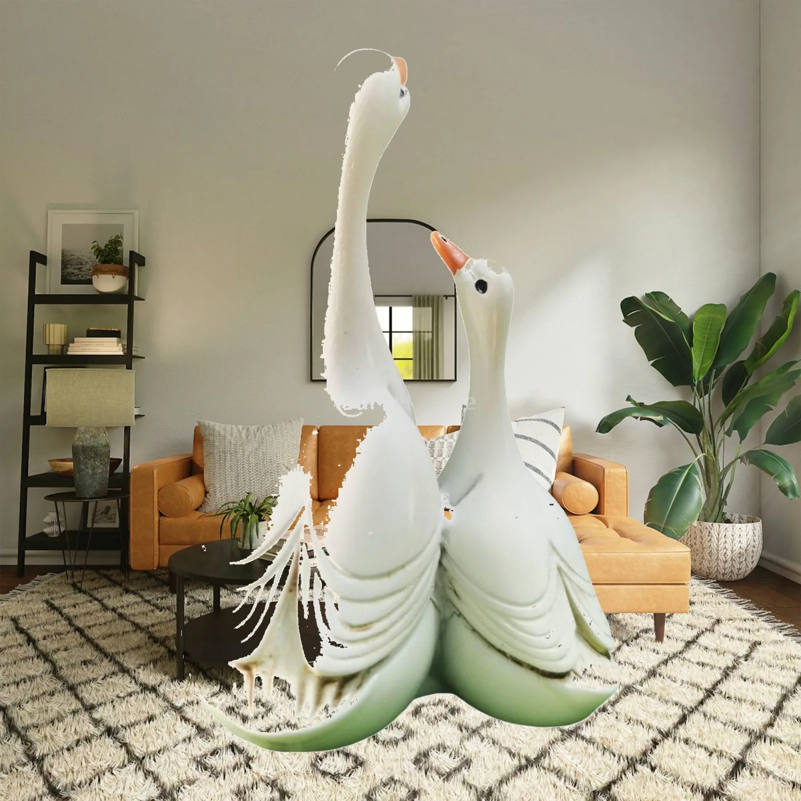 Resin White Duck Figurine Mother Baby Bird Sculpture for Garden Decoration Desk Shelf Ornament Micro Landscape Art