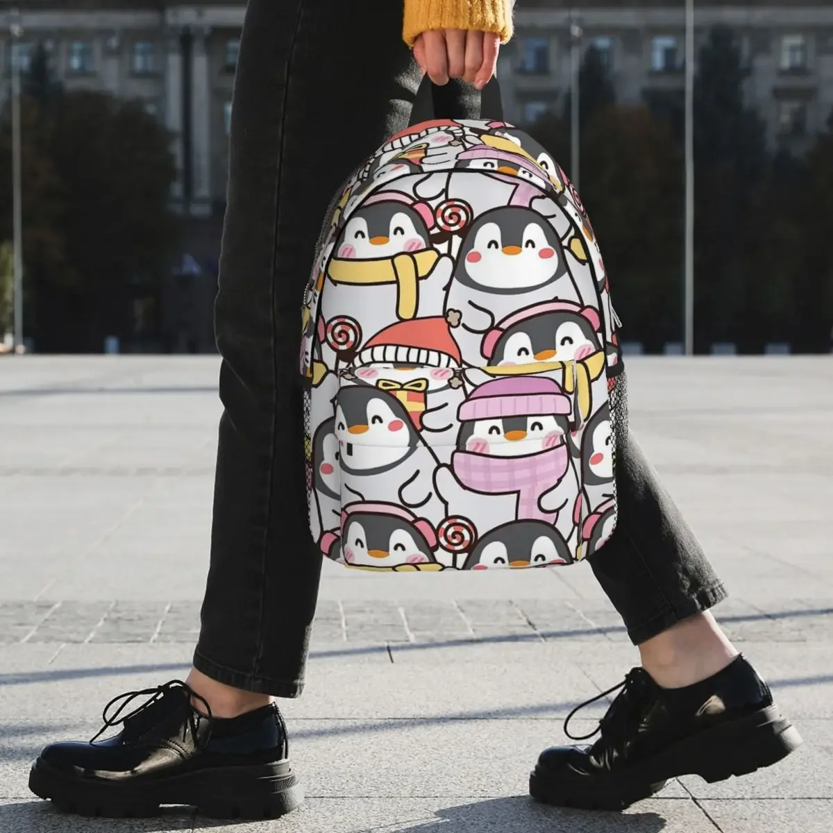 Penguin Cartoon Pattern, Penguin Seamless zaini ragazzi ragazze Bookbag studenti casuali borse da scuola zaino per Laptop borsa a tracolla