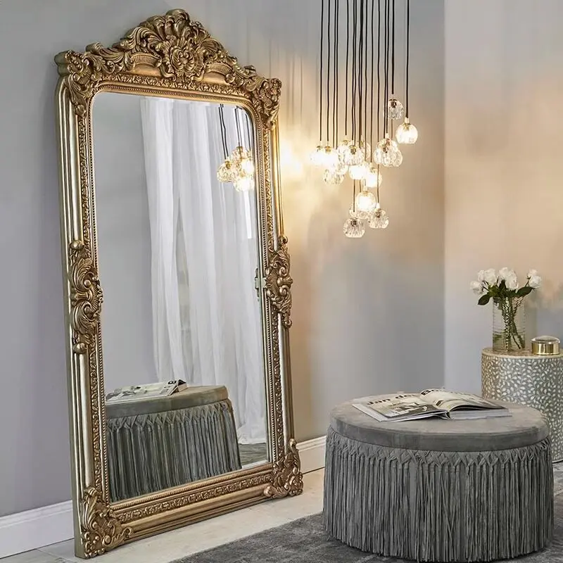 

European retro carved full body floor mirror villa bedroom fitting mirror cloakroom custom large size dressing mirror