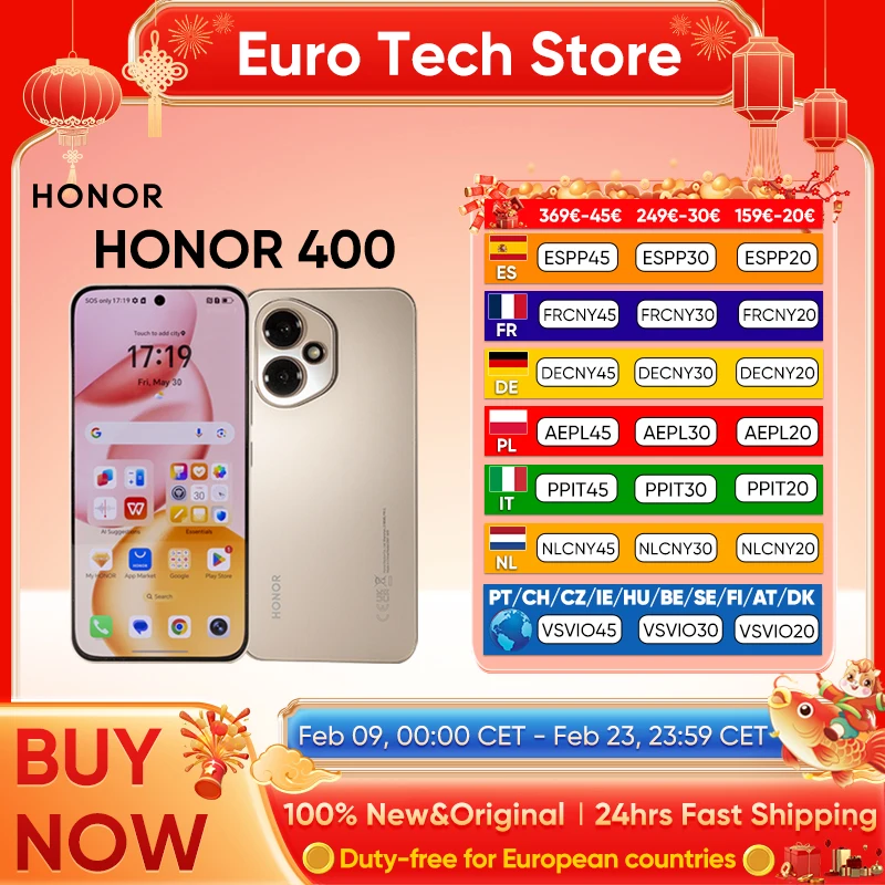 HONOR 400 Smartphone 5G Snapdragon 7 Gen 3 MagicOS9.0 200MP Ultra-Heldere AI Camera 6.55'' AMOLED Scherm 80W SuperCharge