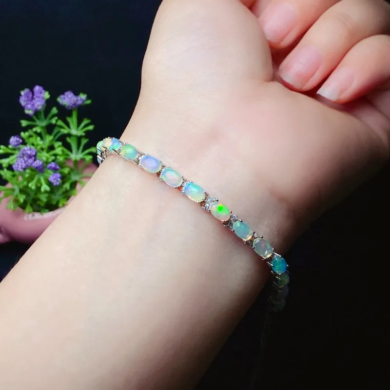 

New Style Natural Colorful Opal Bracelet for Women Jewelry Real 925 Silver Gold Plated Natural Gem Birthstone Party Gift Sale