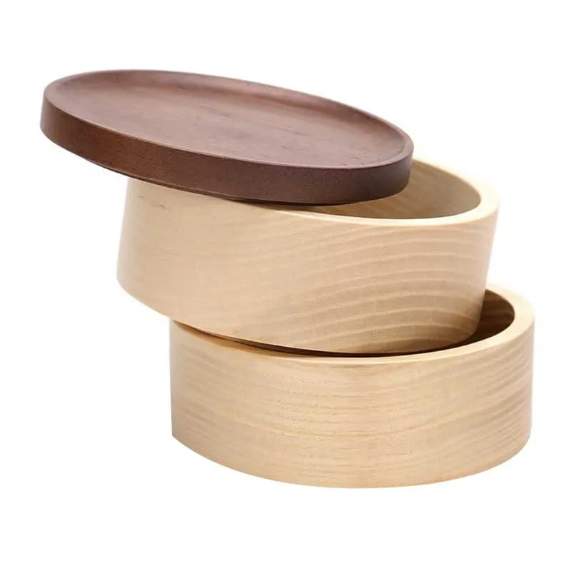 Natural Wooden Two-Layer Handmade Jewelry Storage Box With Lid Earrings Ring Necklace Display Props