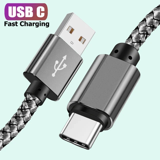Kabel USB A do Type C do szybkiego ładowania 2A, nylonowy kabel do transmisji danych 1M 2M 3M do telefonów Android Huawei Samsung z portem TypeC.
