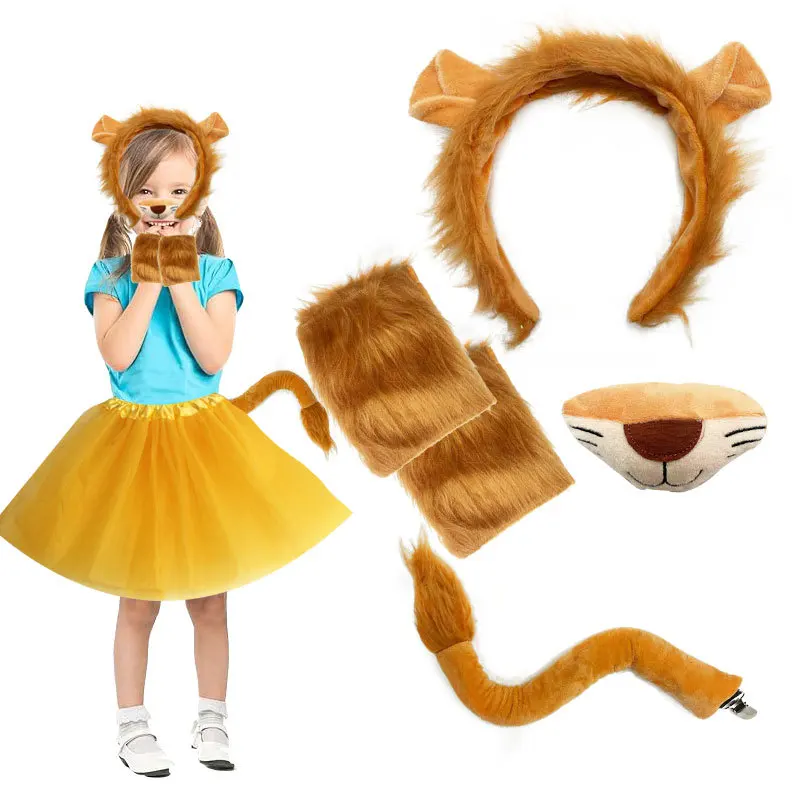 Couvre-tête d'oreille de Lion, ensemble de costumes de Cosplay, accessoires de Costume de Cosplay d'animaux d'halloween, accessoires de spectacle pour enfants