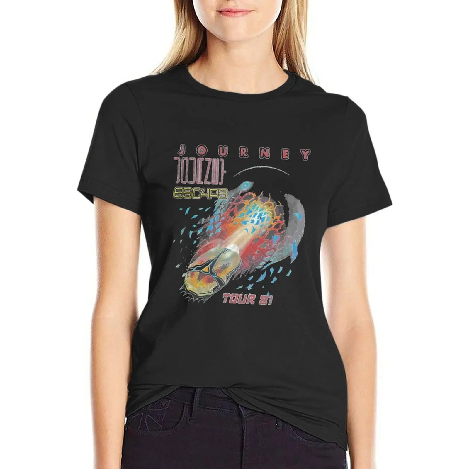 

Journey Escape Tour Black Tee T-shirt Aesthetic clothing lady clothes rock and roll t shirts for Women