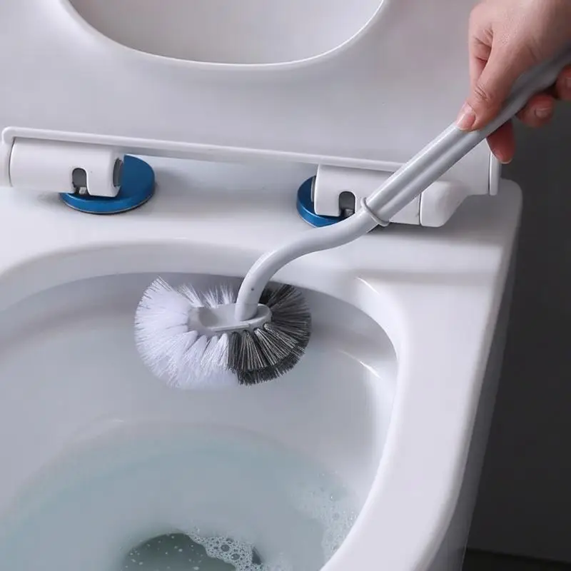Toilet Brush No Drill Wall Mounted Long Handle Soft Bristle Waterproof for Commercial Public Restroom Cleaning