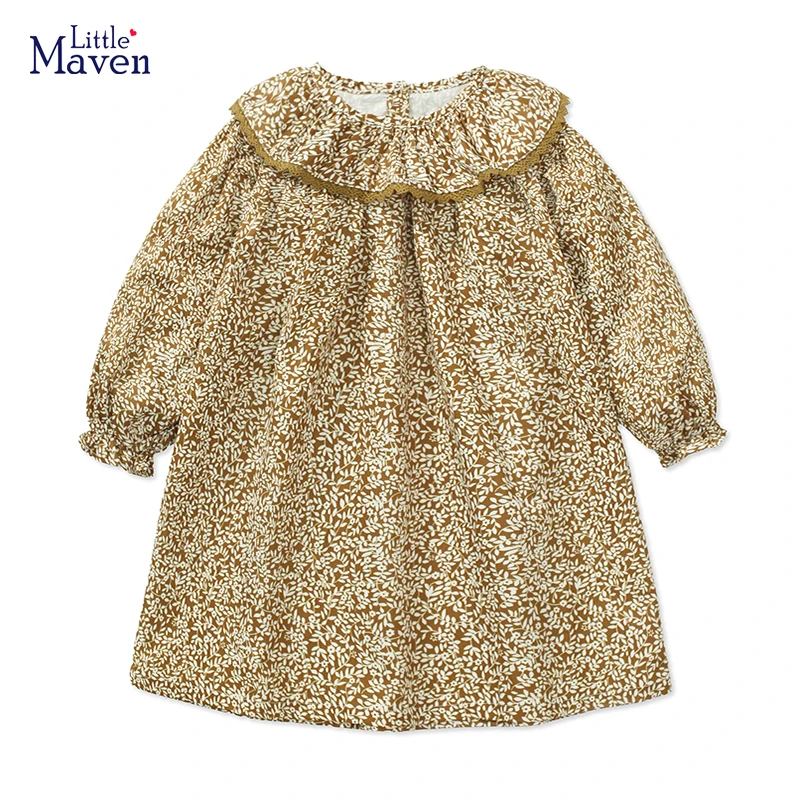 Little maven 2024 Spring Autumn Children\'s Dresses Girls Kids Clothes Children\'s Clothing Cartoon Flowers Long Sleeves Dress