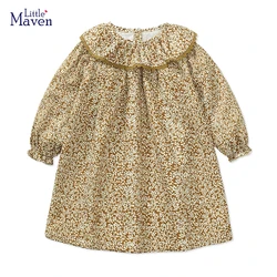 Little maven 2024 Autumn New Children's Dresses Casual Girls Kids Clothes Children's Clothing Turndown Collar Long Sleeves Dress