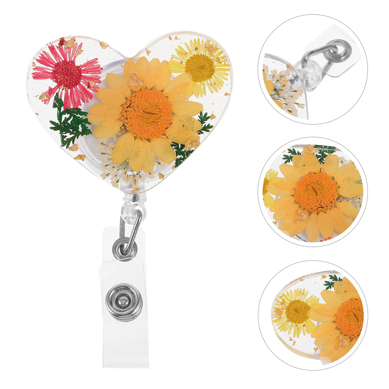 

Creative Heart-Shaped Dried Flower Retractable Badge Holder Clip for Nurses Id Card Name Tag Key Carrier Occupational Safety