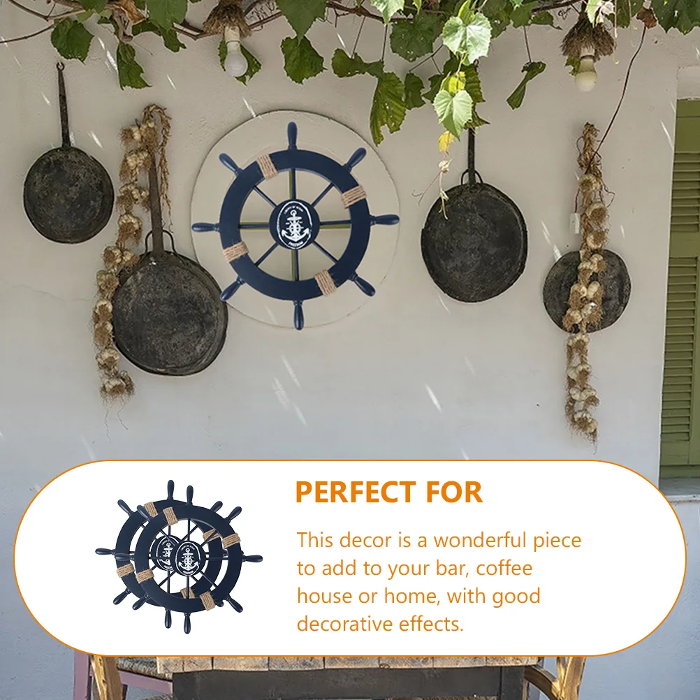 

2Pcs Wooden Wheel Decor Nautical Wall Hanging Home Rudder Pendant Bedroom Nautical Hanging Rudder Living Room Bar nament