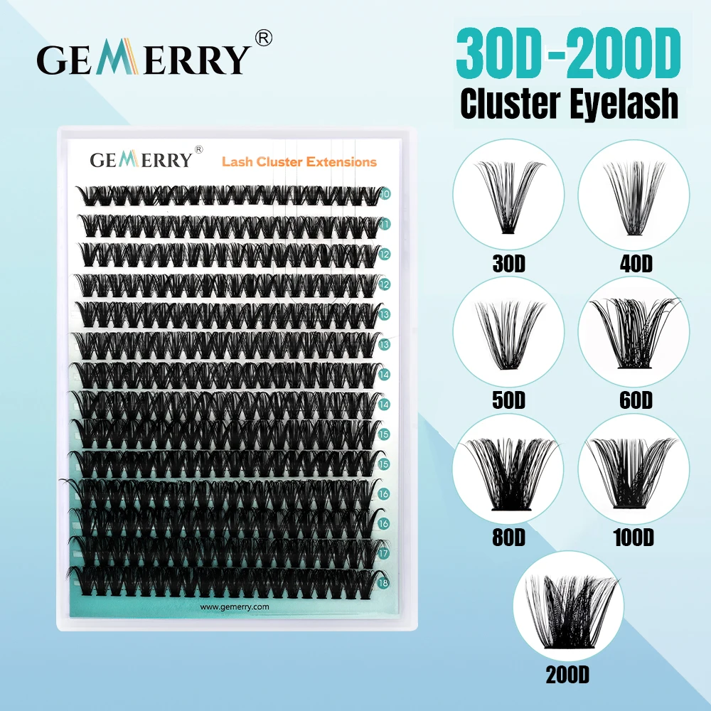 Gemerry Wimpern-Cluster Flauschige Wimpernverlängerungen Dick 280 Stück D-Curl Wimpern-Cluster 30D-200D DIY Einzelwimpern Make-up-Tools