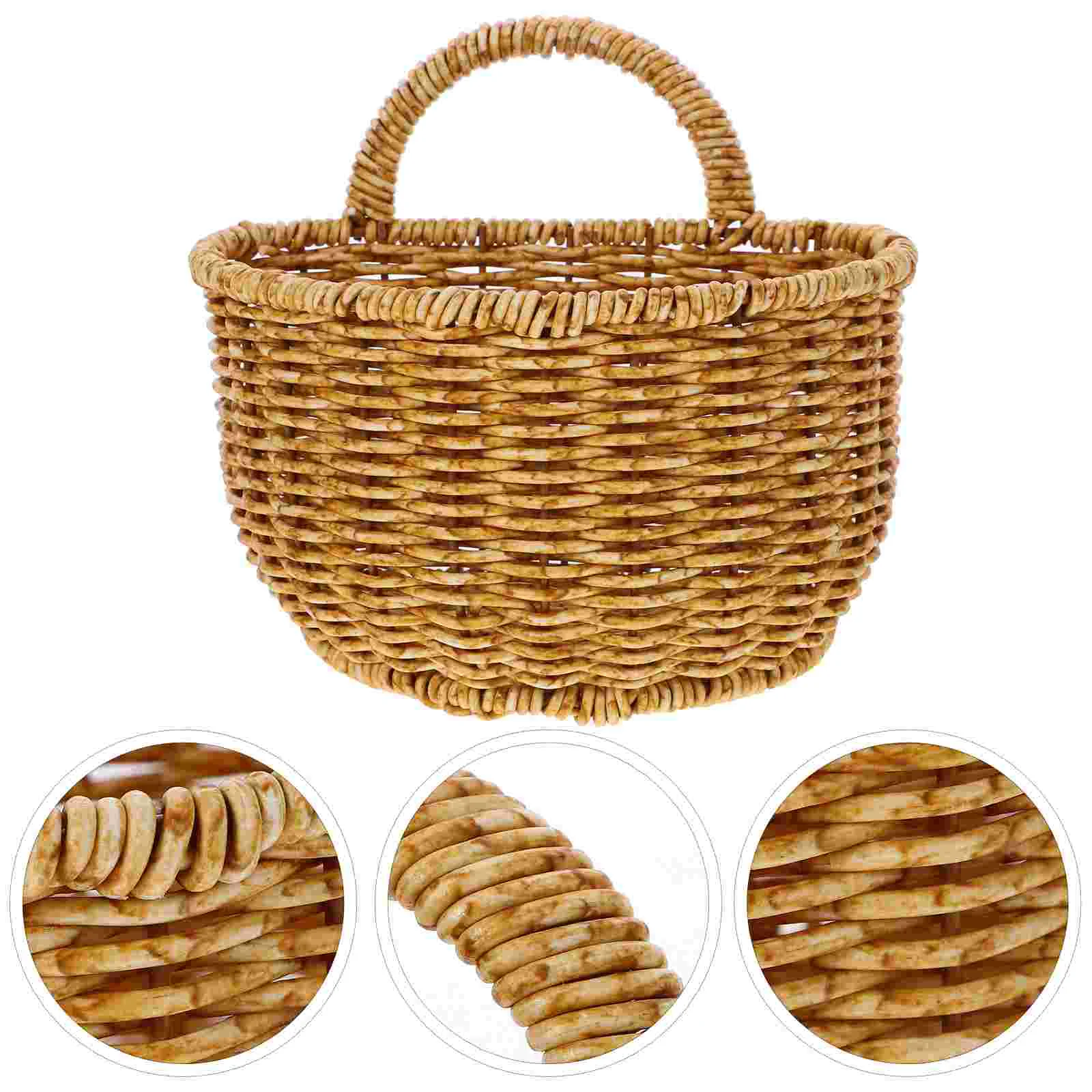 

Kitchen Storage Basket Wall-mounted Sundries Hanging for Flower Woven Four Baskets Hand Pp Organizer Shelves