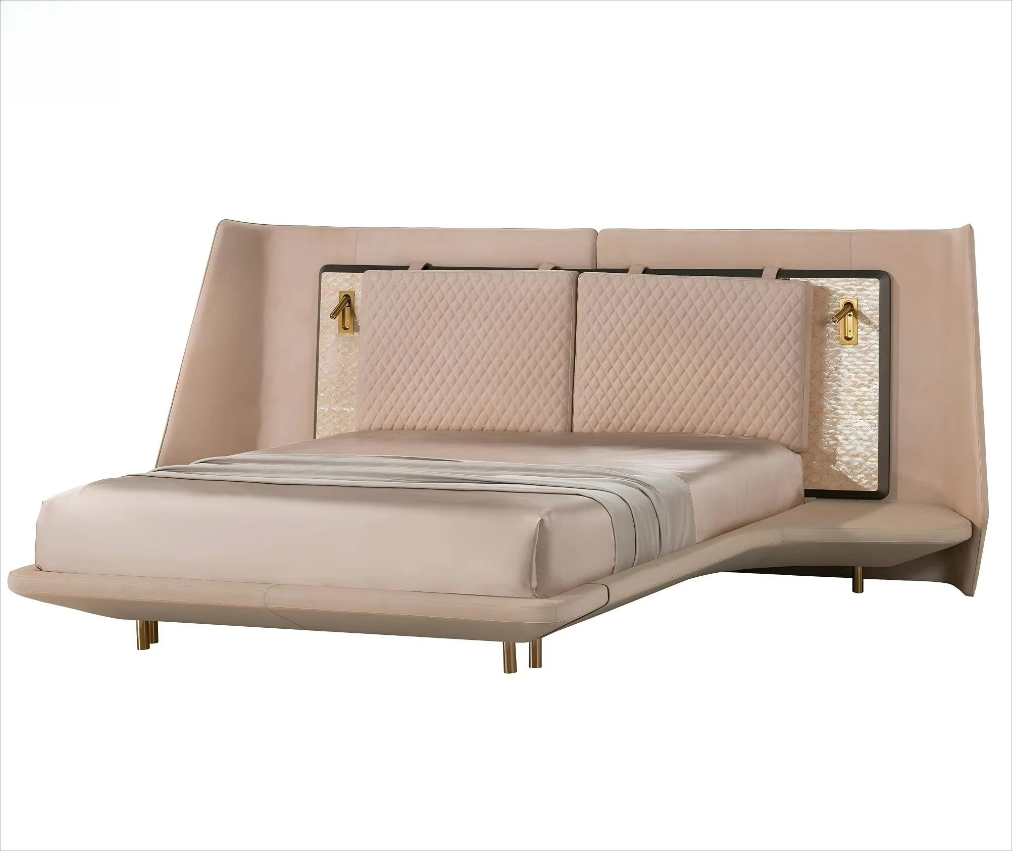 *Ultra Luxury Villa Style Master Bed king Size Bed with Quilted Headboard Design Upholstered Fabric Bed for Mansion Projects