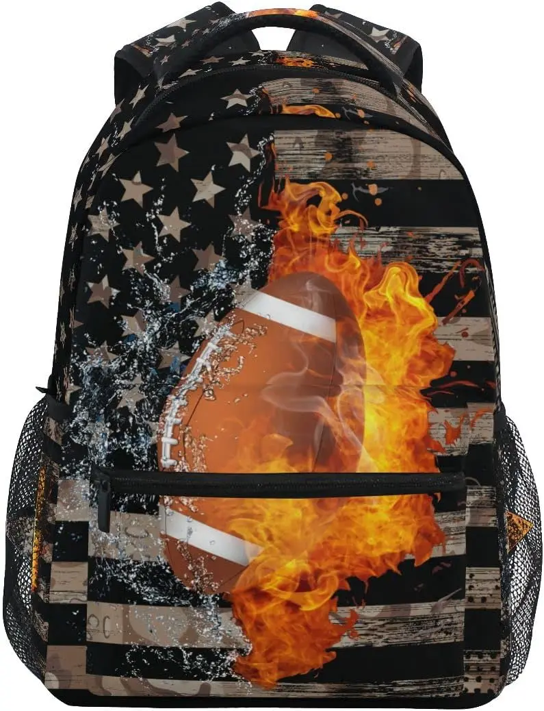 

Football American Flag Backpack Laptop Bag Daypack Travel Hiking School Backpacks for Men Women Kids Girls Boys