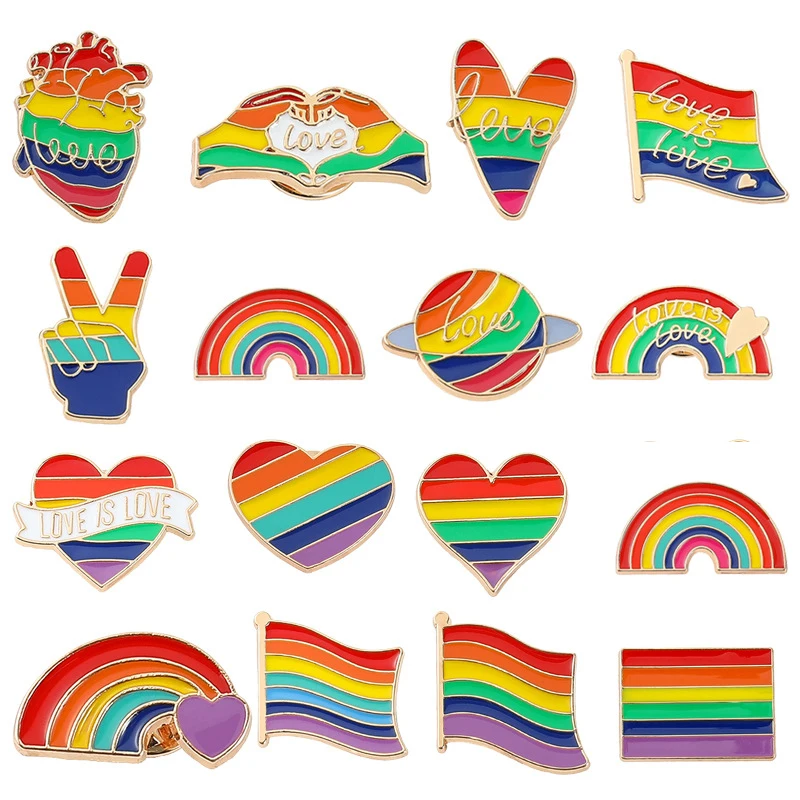 DAVINI 1pc 18 Style Rainbow Brooch Love Heart Flags Lapel Pin Pride Badge LGBT Ladies Accessories Gifts Rainbow Jewelry