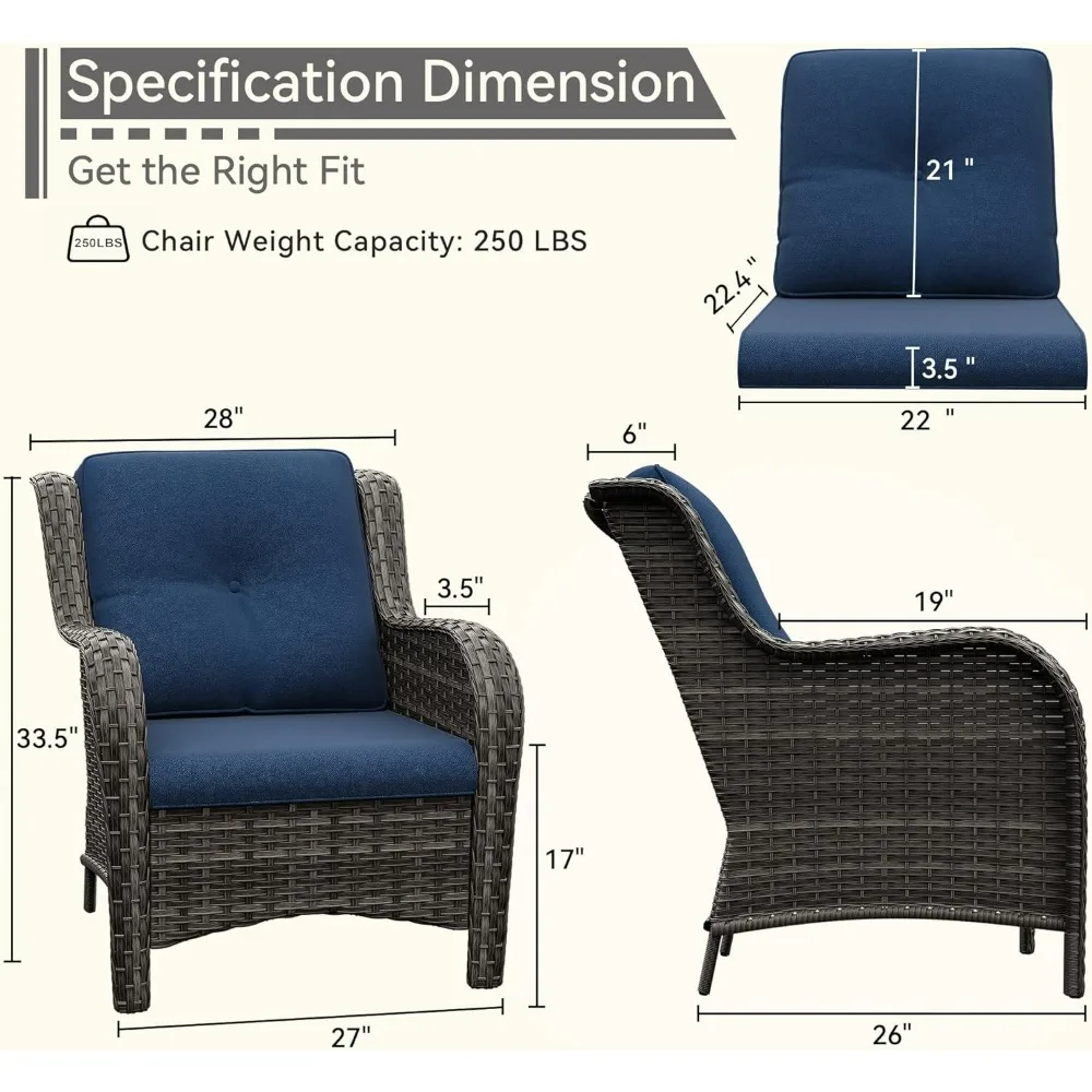 Patio Wicker Chairs Set Of 2, Patio Rattan Dining Chairs With 3.5-inch Seat Cushions, High Back And Curved Armrest For Garden, B