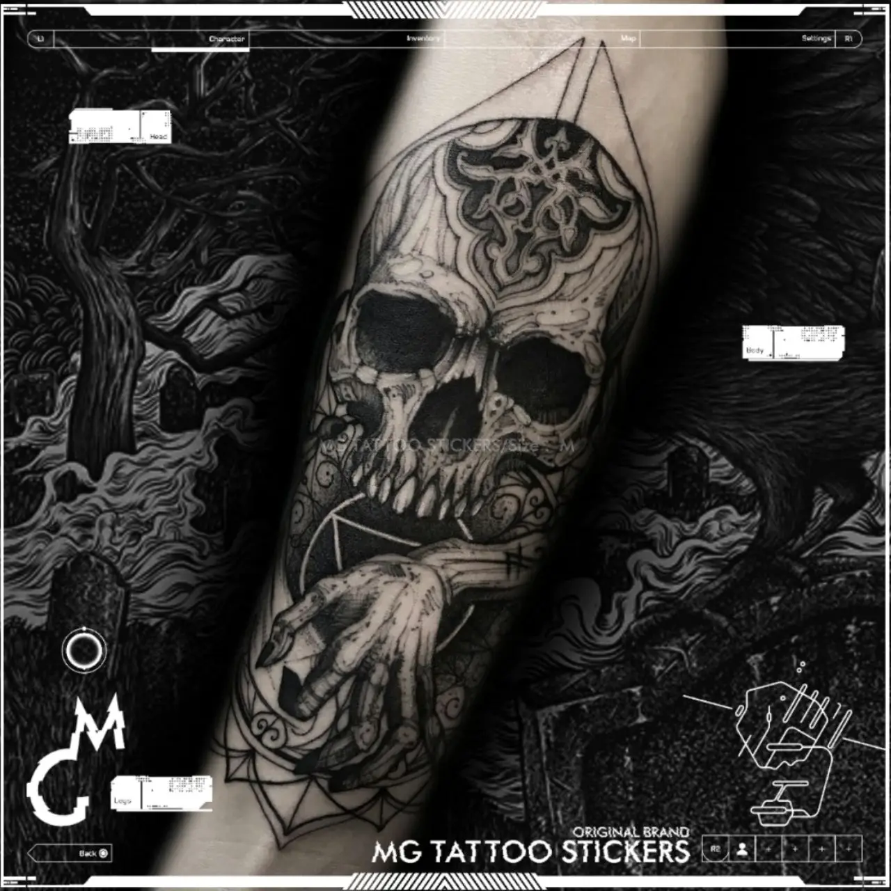 

Skull Pattern Tattoo Waterproof Gothic Temporary Tattoo Lasting Fake Tattoo for Woman Men Arm Thigh Tattoo Punk Tattoo Sticker